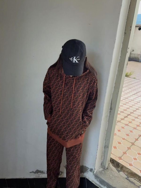 Fendi Men's FF Logo All Over Print Hooded- Brown and Black (5) Fendi Men's FF Logo All Over Print Hooded- Brown and Black