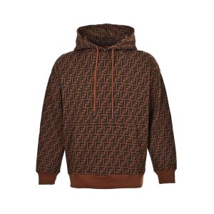 Fendi Men's FF Logo All Over Print Hooded- Brown and Black (8) Fendi Men's FF Logo All Over Print Hooded- Brown and Black