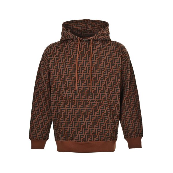 Fendi Men's FF Logo All Over Print Hooded- Brown and Black (8) Fendi Men's FF Logo All Over Print Hooded- Brown and Black