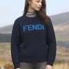 Fendi Women's Crew-neck Sweater- Navy Blue