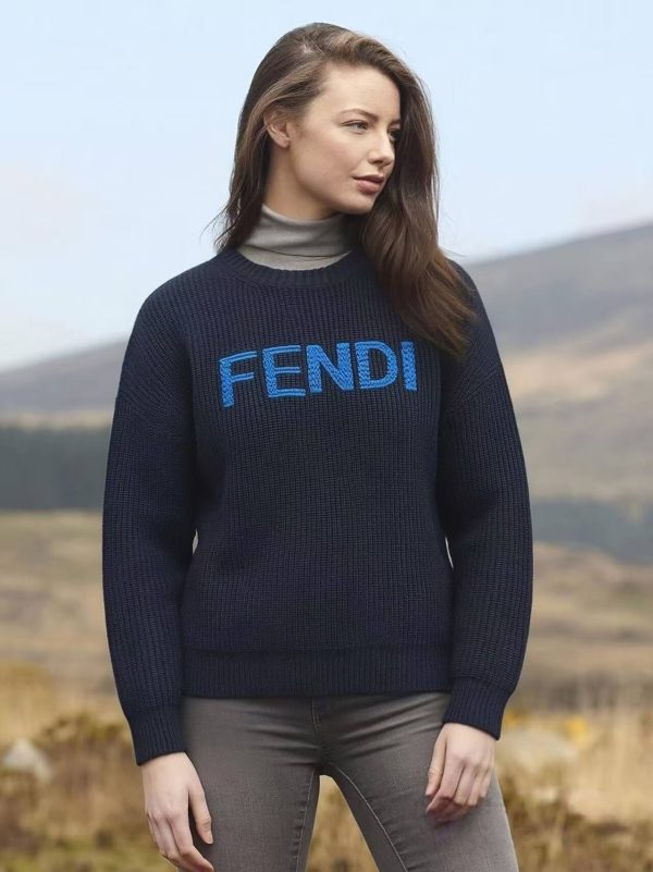 Fendi Women's Crew-neck Sweater- Navy Blue