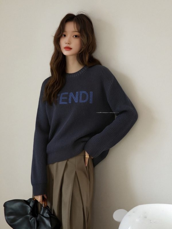 Fendi Women's Crew-neck Sweater- Navy Blue
