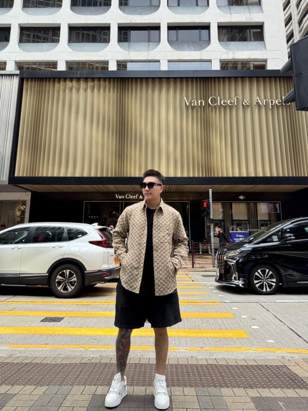 Gucci GG Canvas Jacquard Shirt Jacket- Sand Beige (1) Gucci GG Canvas Jacquard Shirt Jacket- Sand Beige