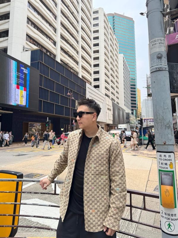 Gucci GG Canvas Jacquard Shirt Jacket- Sand Beige (2) Gucci GG Canvas Jacquard Shirt Jacket- Sand Beige