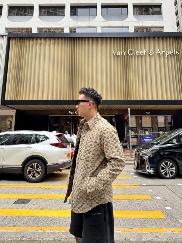 Gucci GG Canvas Jacquard Shirt Jacket- Sand Beige (3) Gucci GG Canvas Jacquard Shirt Jacket- Sand Beige