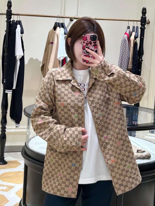 Gucci GG Jacquard Zip Canvas Jacket- Camel Beige (1) Gucci GG Jacquard Zip Canvas Jacket- Camel Beige