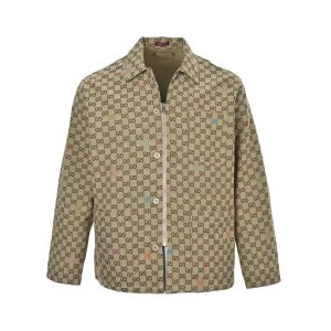 Gucci GG Jacquard Zip Canvas Jacket- Camel Beige