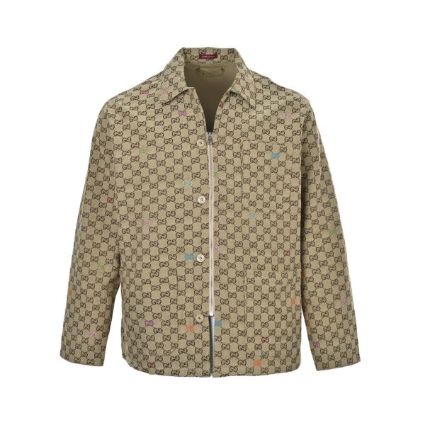 Gucci GG Jacquard Zip Canvas Jacket- Camel Beige (10) Gucci GG Jacquard Zip Canvas Jacket- Camel Beige