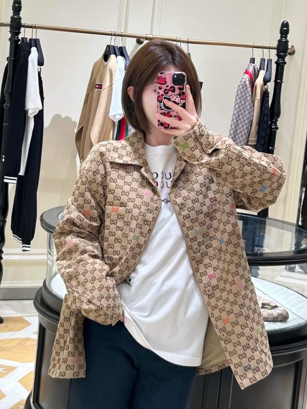 Gucci GG Jacquard Zip Canvas Jacket- Camel Beige (2) Gucci GG Jacquard Zip Canvas Jacket- Camel Beige