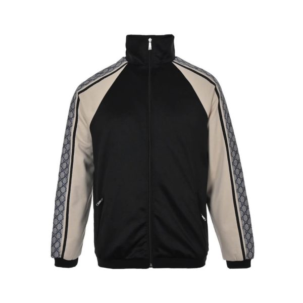 Gucci GG Zip Snakeskin Webbing Jacket- Black
