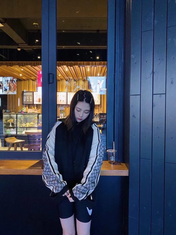 Gucci GG Zip Snakeskin Webbing Jacket- Black