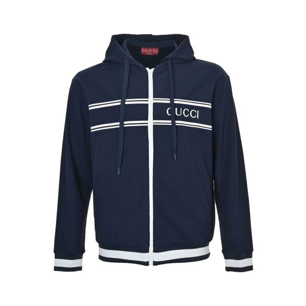 Gucci Logo Zip Hoodie Jacket- Navy Blue