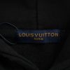 LV Denim Patchwork Embroidered Washed Distressed Hoodie- Black