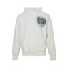 LV Denim Patchwork Embroidered Washed Distressed Hoodie- White