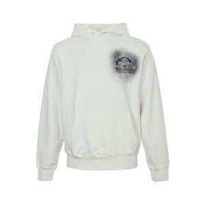 LV Denim Patchwork Embroidered Washed Distressed Hoodie- White