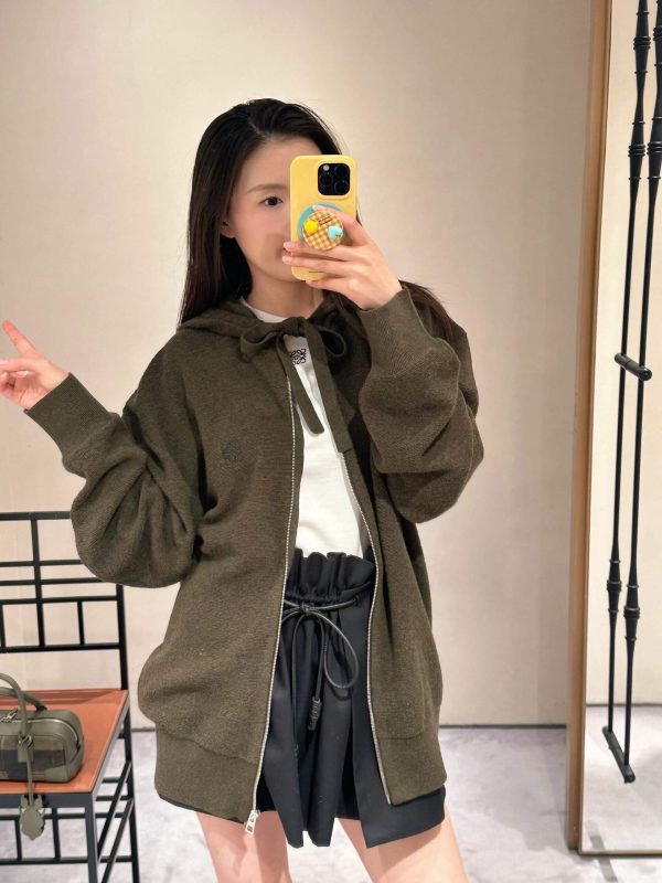 Loewe Hooded Wool Zipped Vest- Green