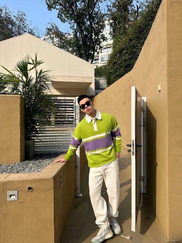 Loewe Multicolor Cotton Oversize Polo SweatShirt- Green (1) Loewe Multicolor Cotton Oversize Polo SweatShirt- Green