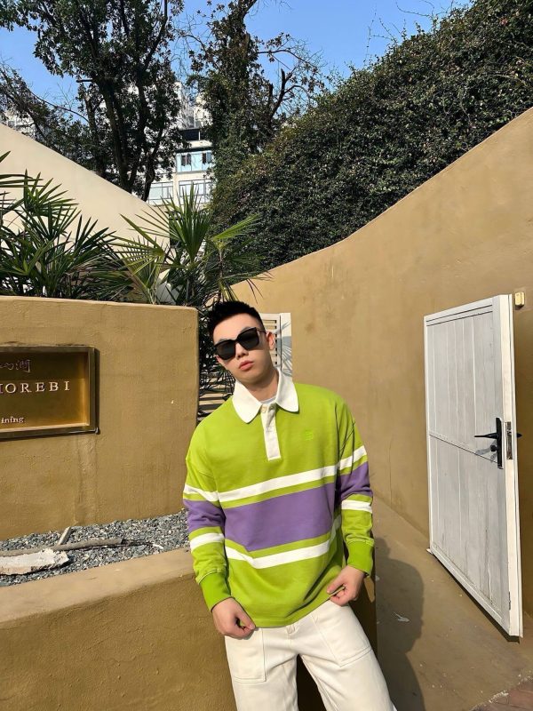 Loewe Multicolor Cotton Oversize Polo SweatShirt- Green (3) Loewe Multicolor Cotton Oversize Polo SweatShirt- Green