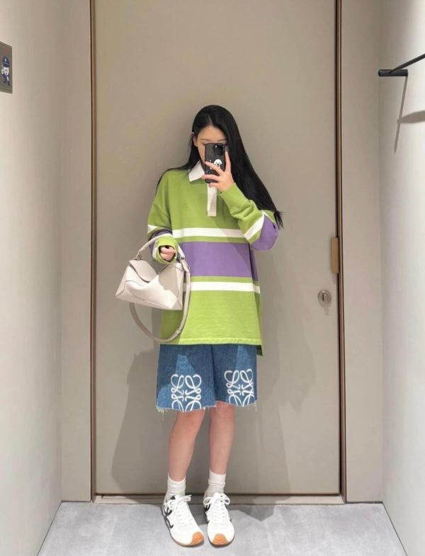 Loewe Multicolor Cotton Oversize Polo SweatShirt- Green (5) Loewe Multicolor Cotton Oversize Polo SweatShirt- Green