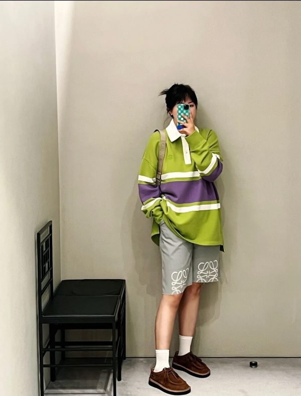 Loewe Multicolor Cotton Oversize Polo SweatShirt- Green (6) Loewe Multicolor Cotton Oversize Polo SweatShirt- Green