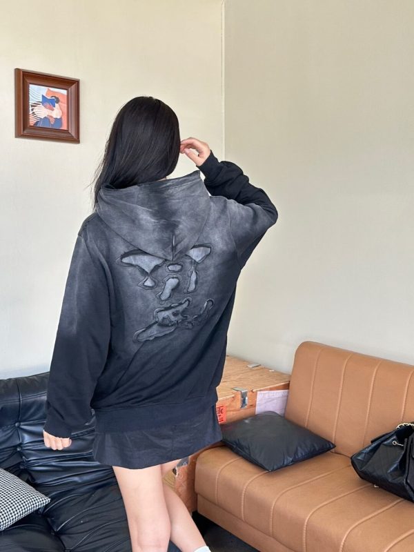 Louis Vuitton Cutout Appliqué Embroidered Washed Hoodie- Black