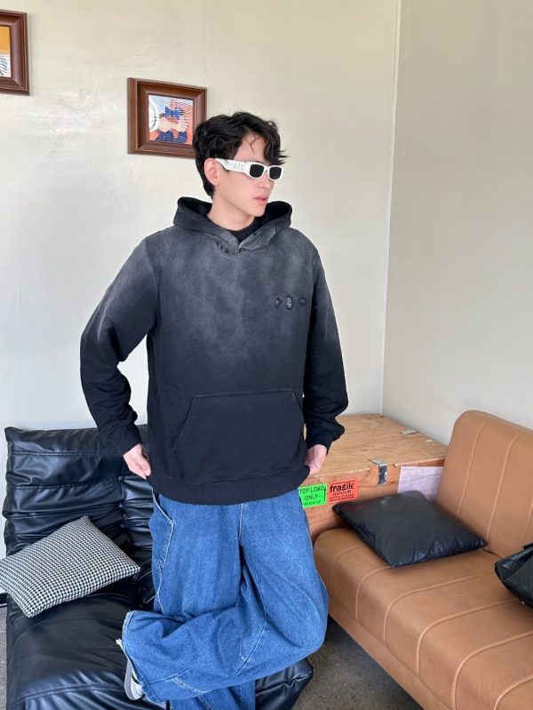 Louis Vuitton Cutout Appliqué Embroidered Washed Hoodie- Black