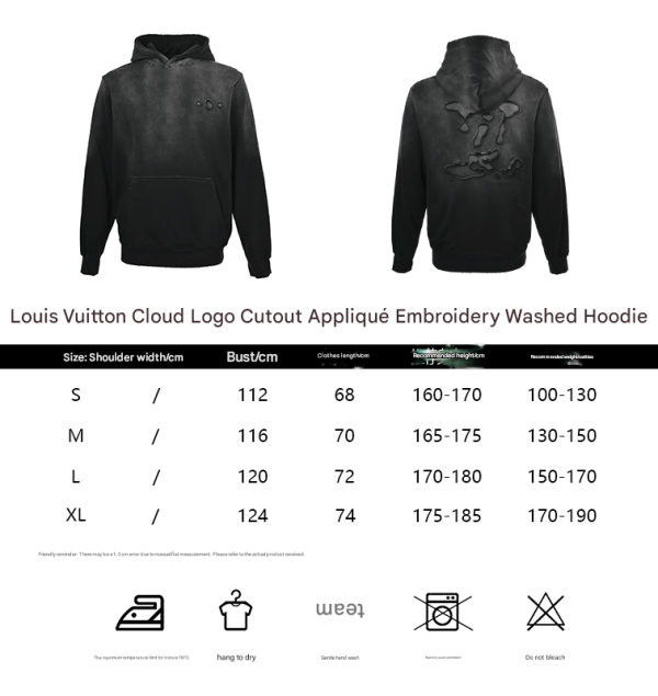 Louis Vuitton Cutout Appliqué Embroidered Washed Hoodie- Black