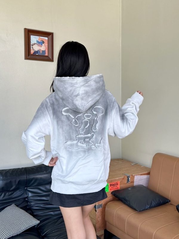 Louis Vuitton Cutout Appliqué Embroidered Washed Hoodie- Noir Blanc