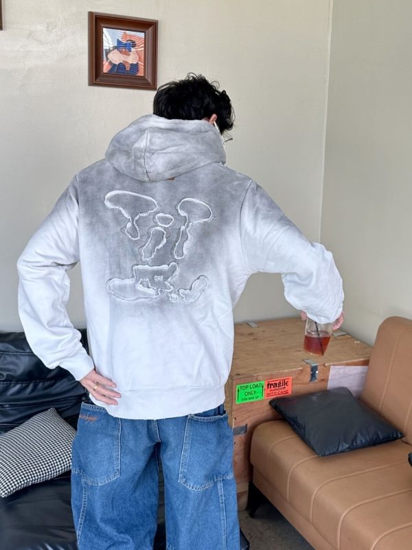 Louis Vuitton Cutout Appliqué Embroidered Washed Hoodie- Noir Blanc