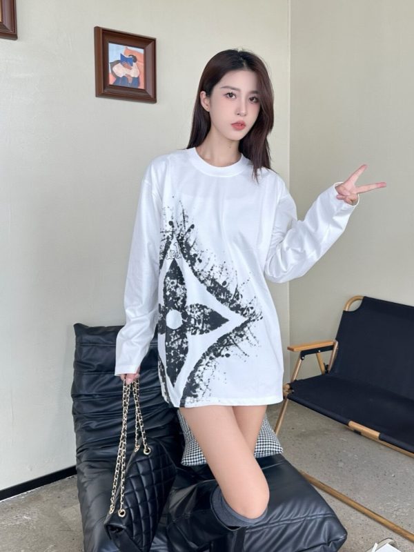 Louis Vuitton Long-sleeved with Clover Splatter Print Shirt- White