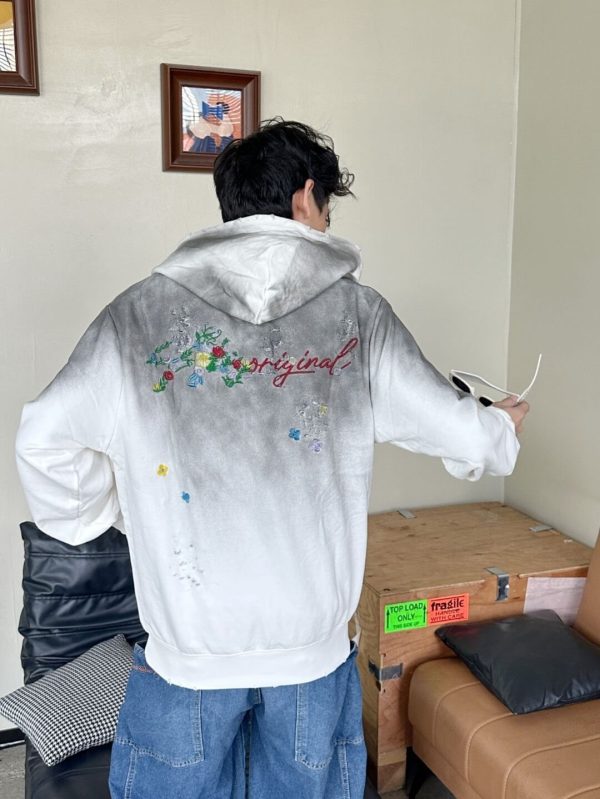 Louis Vuitton Monogram Floral Embroidery Back Hoodie- White (5) Louis Vuitton Monogram Floral Embroidery Back Hoodie- White