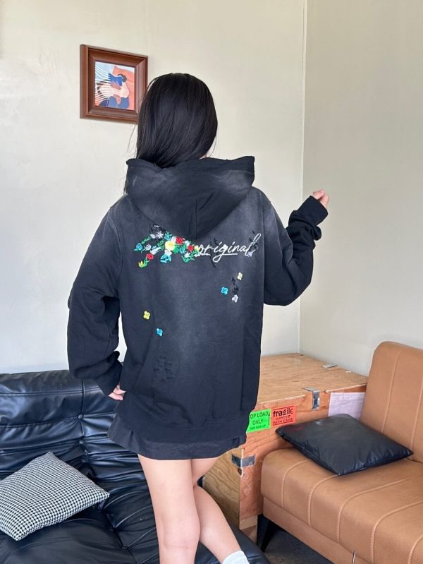 Louis Vuitton Monogram Floral Embroidery Back Hoodie – Black