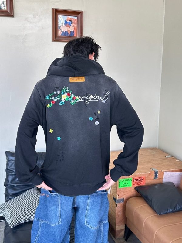 Louis Vuitton Monogram Floral Embroidery Back Hoodie – Black