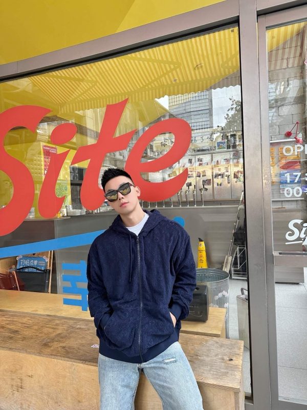 Louis Vuitton Monogram French Terry Zip-Through Hoodie- Navy Blue