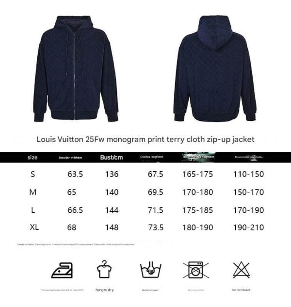 Louis Vuitton Monogram French Terry Zip-Through Hoodie- Navy Blue