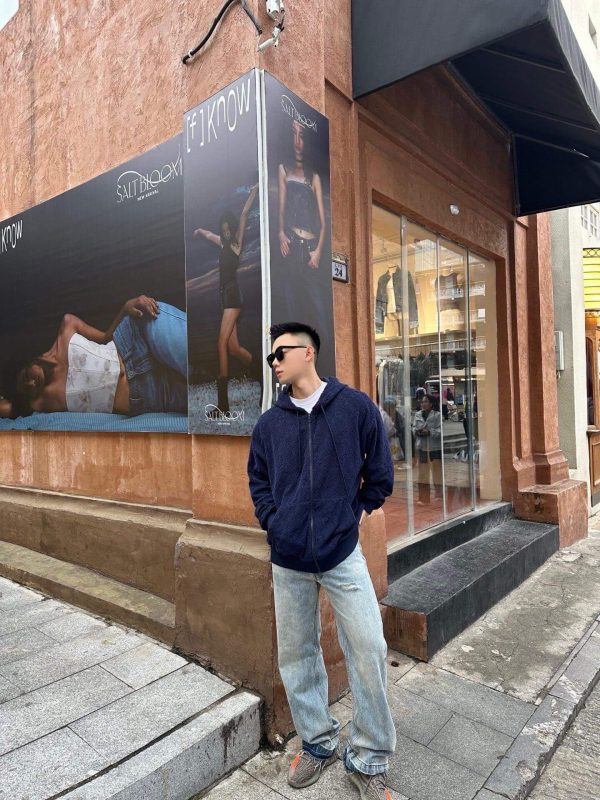 Louis Vuitton Monogram French Terry Zip-Through Hoodie- Navy Blue