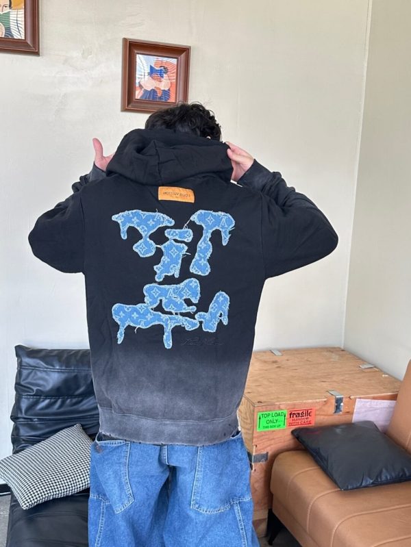 Louis Vuitton Monogram Gradient Hoodie- BlackGrey (5) Louis Vuitton Monogram Gradient Hoodie- Black/Grey