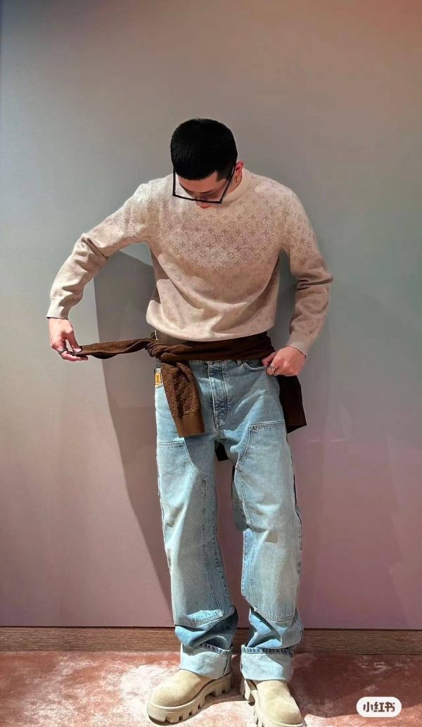 Louis Vuitton Monogram Long-Sleeved Crewneck- Beige