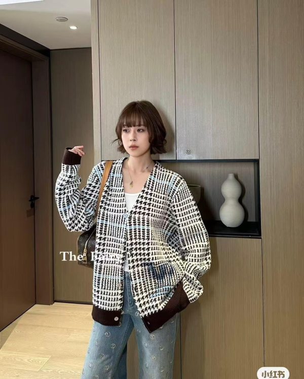 Louis Vuitton Textured Plaid Cardigan- Brown