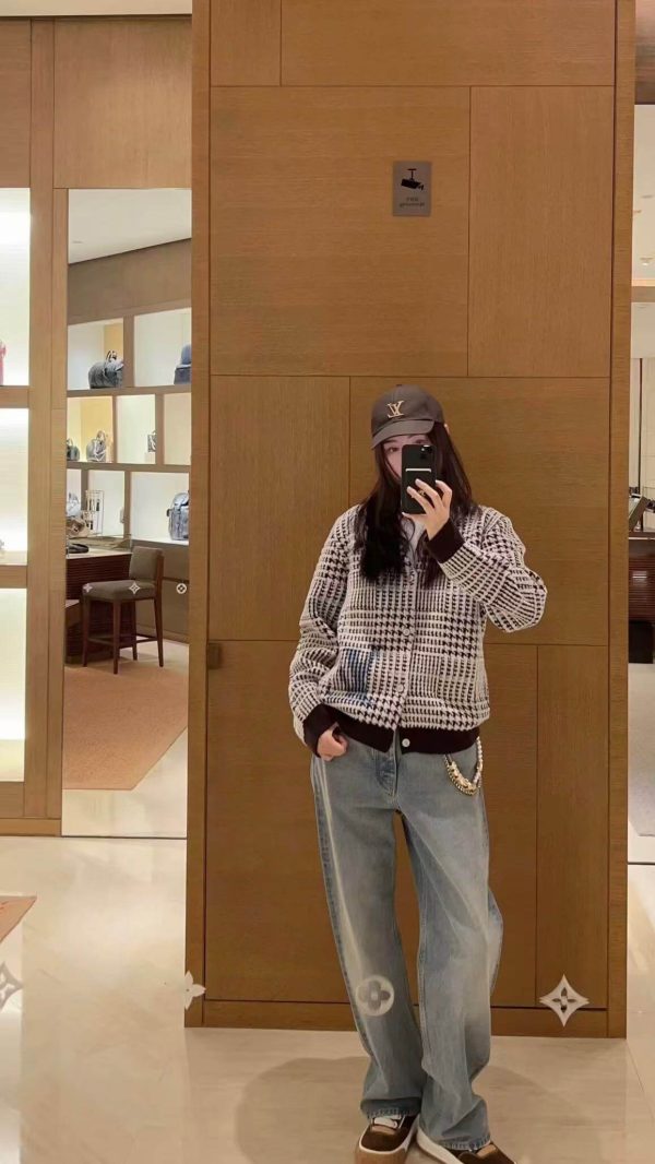 Louis Vuitton Textured Plaid Cardigan- Brown