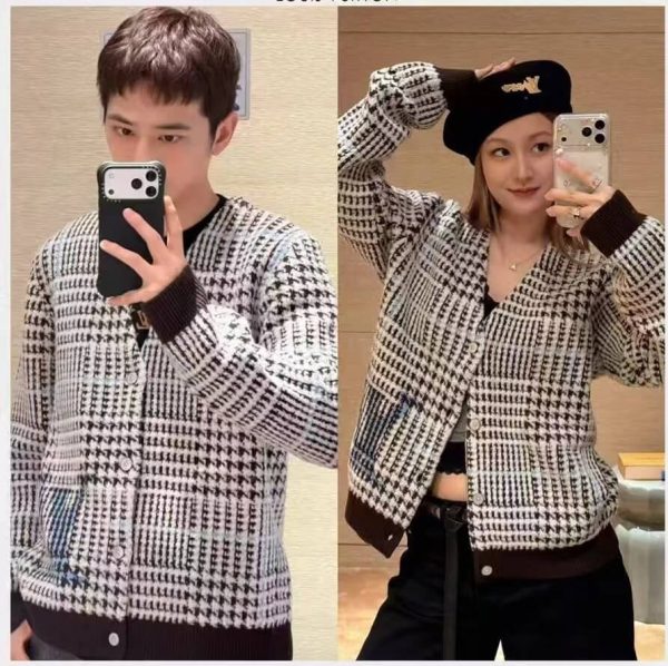 Louis Vuitton Textured Plaid Cardigan- Brown