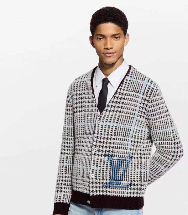 Louis Vuitton Textured Plaid Cardigan- Brown