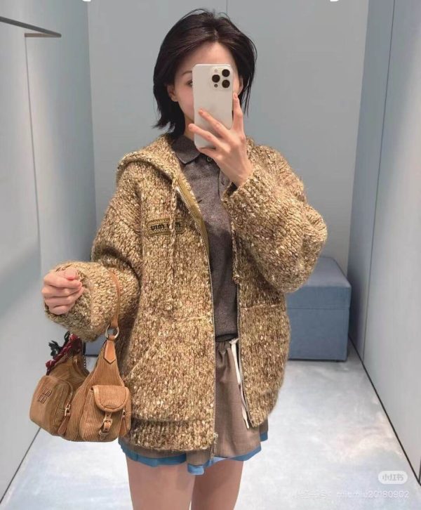 Miu Miu Hooded Zip-up Sweater Cardigan- Brown