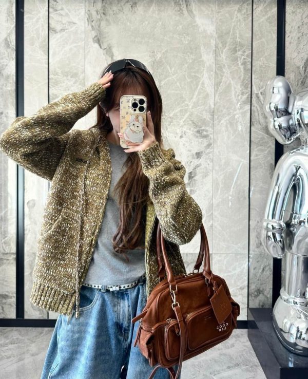 Miu Miu Hooded Zip-up Sweater Cardigan- Brown