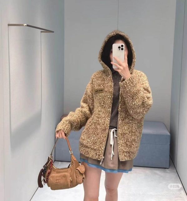 Miu Miu Hooded Zip-up Sweater Cardigan- Brown