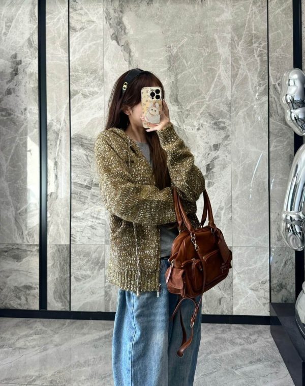 Miu Miu Hooded Zip-up Sweater Cardigan- Brown