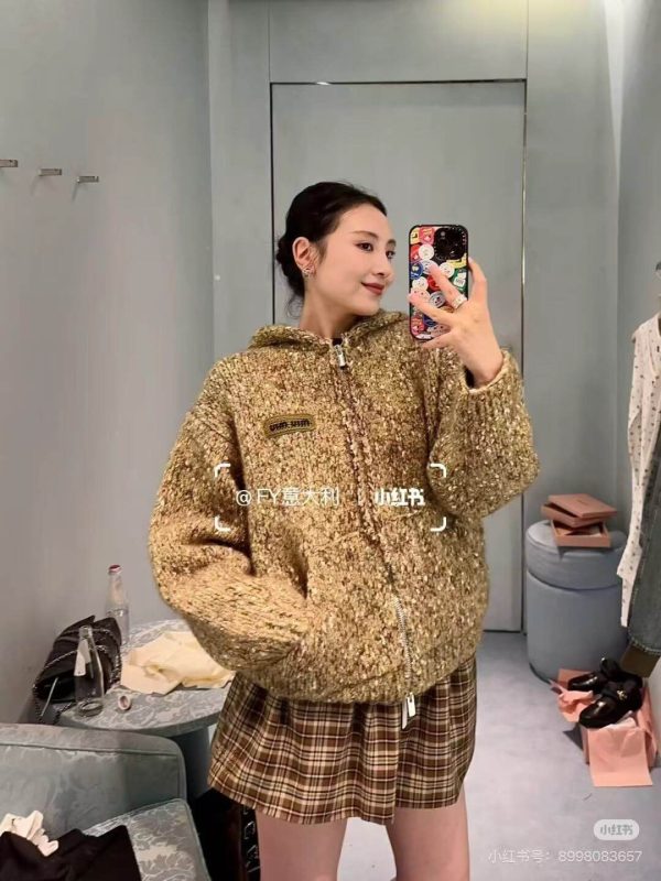 Miu Miu Hooded Zip-up Sweater Cardigan- Brown