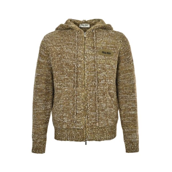 Miu Miu Hooded Zip-up Sweater Cardigan- Brown