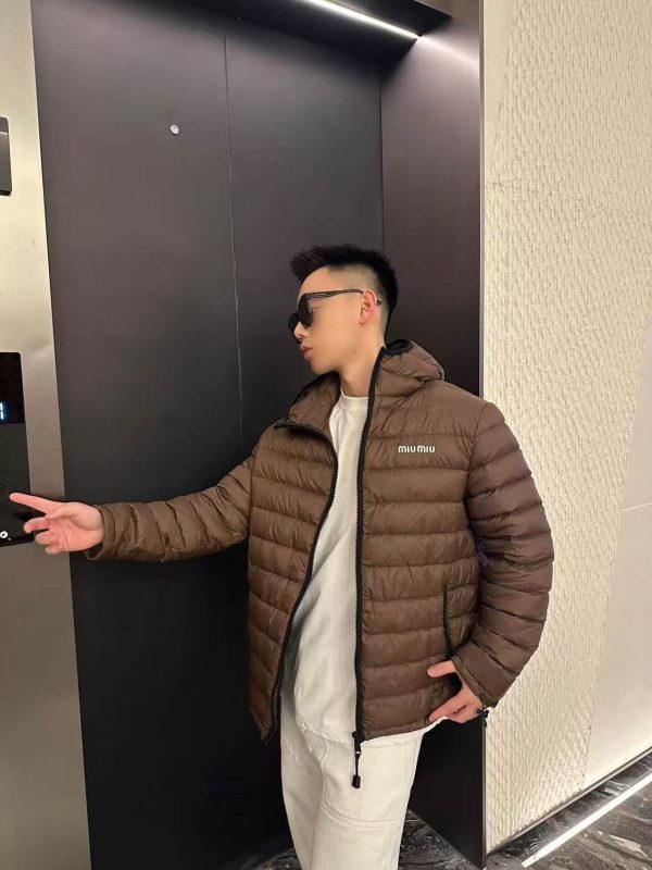 Miu Miu Light Pongé Down Hoodie Jacket- Brown (4) Miu Miu Light Pongé Down Hoodie Jacket- Brown