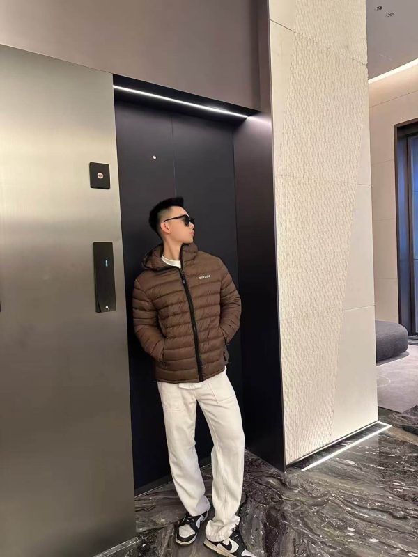 Miu Miu Light Pongé Down Hoodie Jacket- Brown (5) Miu Miu Light Pongé Down Hoodie Jacket- Brown